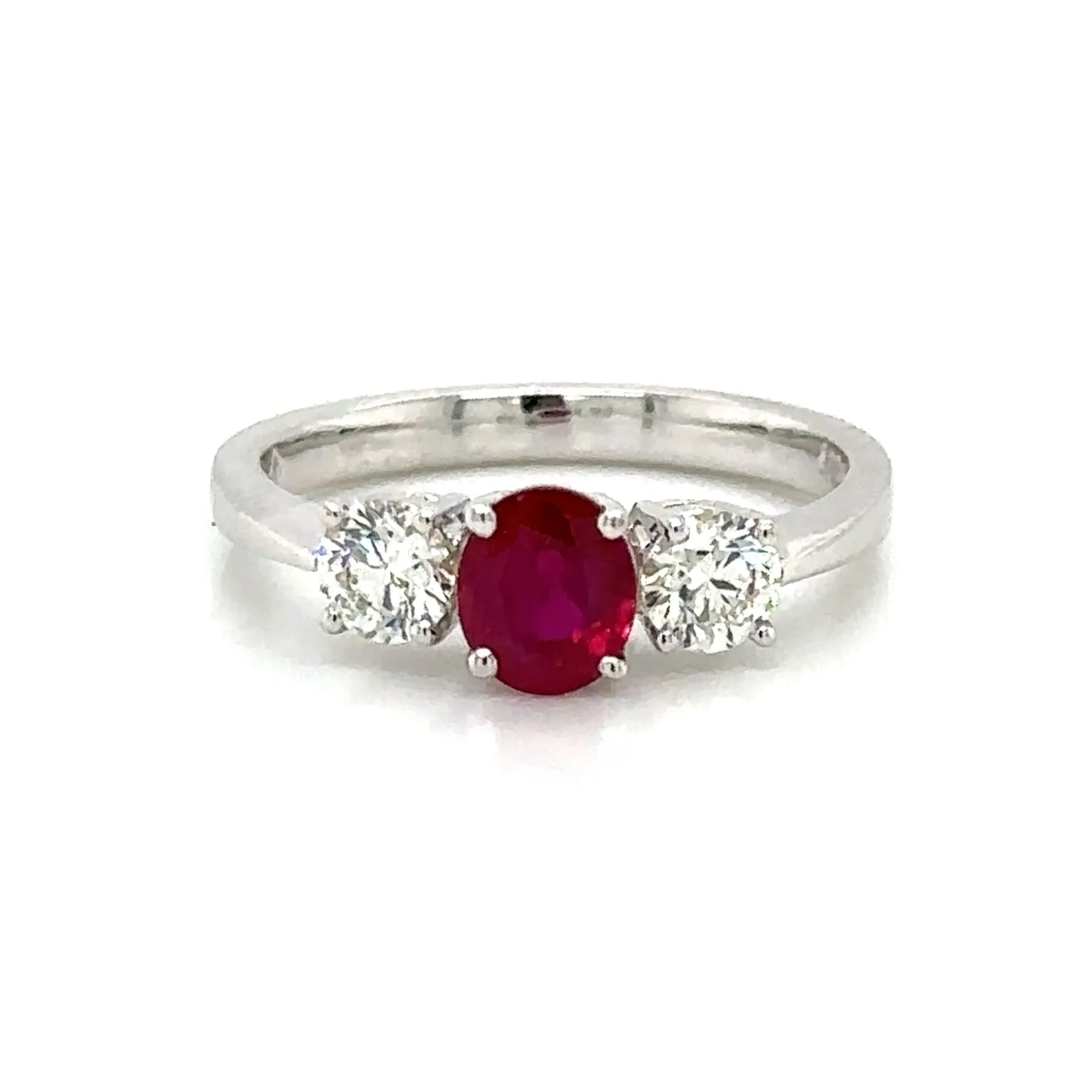 1.50ct tw Three Stone Ruby Center with Side Diamonds Ring