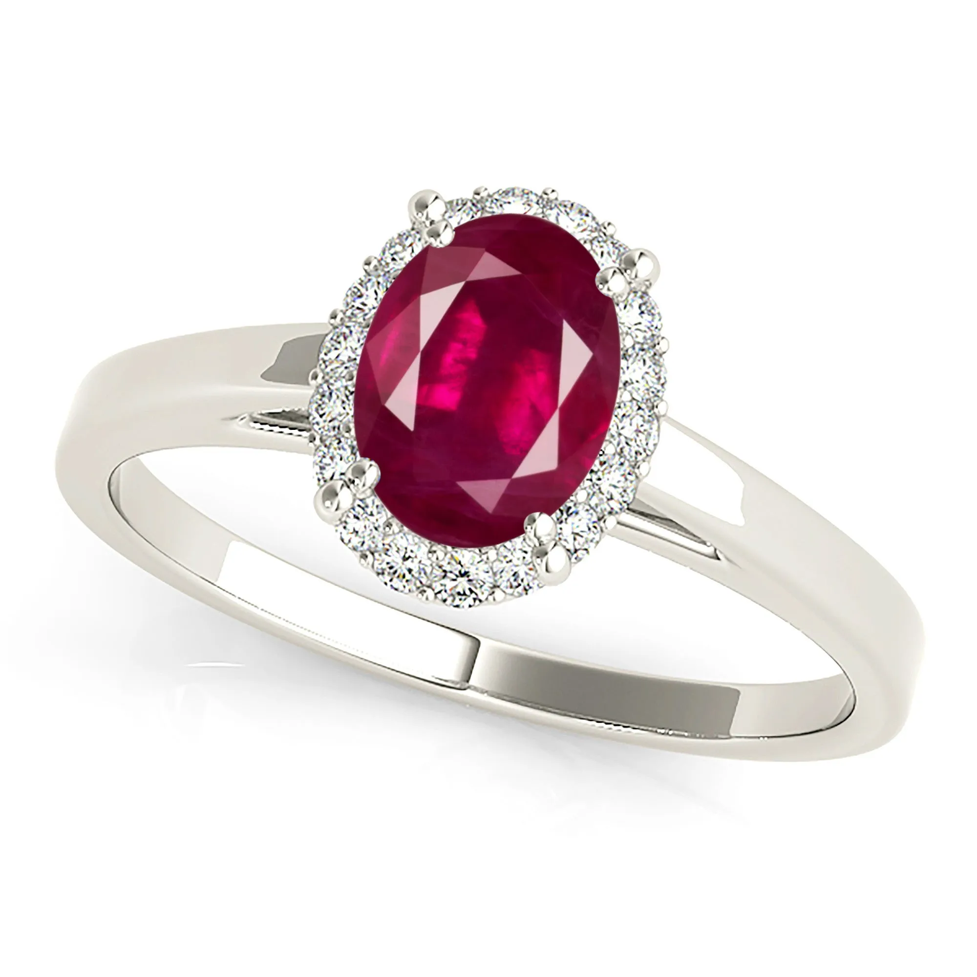 1.55 ct. Genuine Oval Ruby with Halo And Solid Gold Solitaire Band