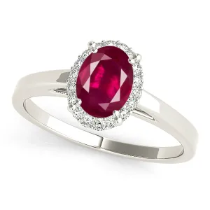 1.55 ct. Genuine Oval Ruby with Halo And Solid Gold Solitaire Band