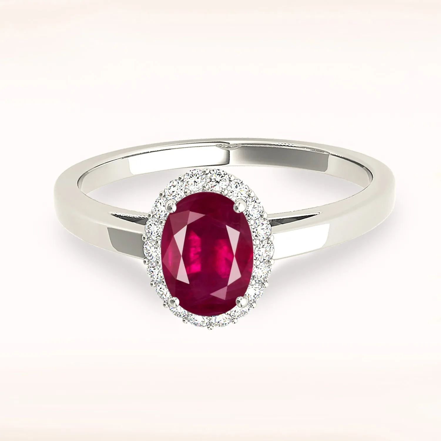 1.55 ct. Genuine Oval Ruby with Halo And Solid Gold Solitaire Band