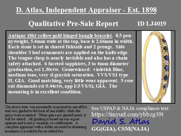 1.74ctw Antique Diamond & Sapphire Bangle