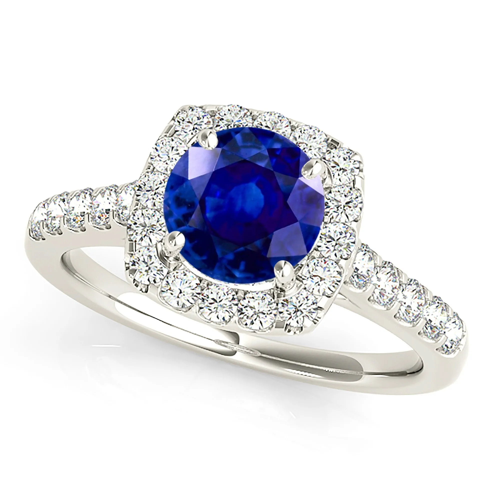 1.80 ct. Genuine Blue Sapphire Halo Ring