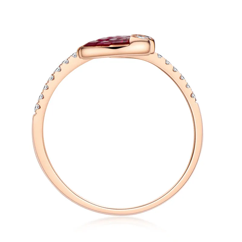18K Gold 0.342ct Ruby 0.474ct Sapphire Natural Gemstone Fish Shape Ring Exclusively Handcrafted 0.142ct/0.133ct Natural Diamond (H-F Color, VS1-VS2 Clarity)