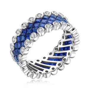 18K Gold 3.536ct Ruby 3.617ct Sapphire Natural Gemstone Full Eternity Ring Exclusively Handcrafted 0.773ct/0.784ct Natural Diamond (H-F Color, VS1-VS2 Clarity)
