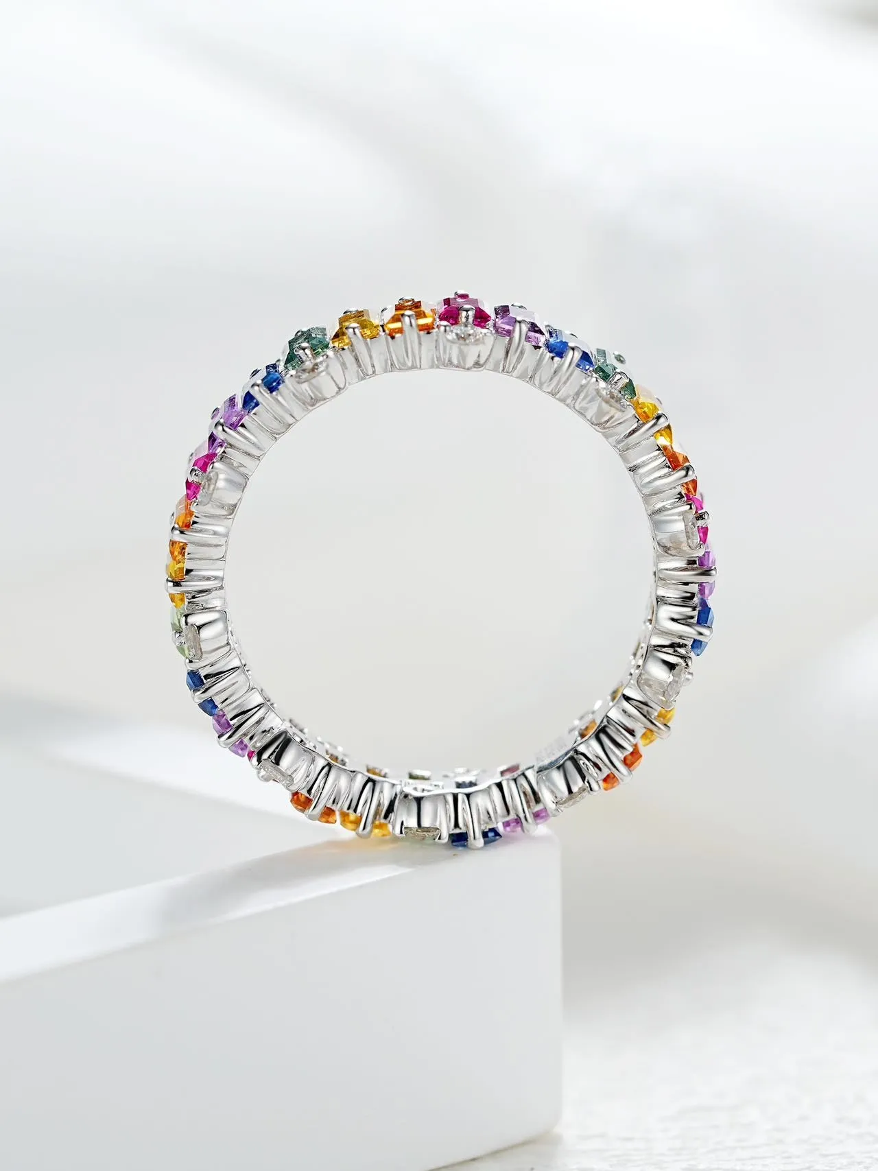 18k Gold Custom Emerald Cut Piano Rainbow Ring