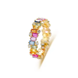 18k Gold Custom Emerald Cut Piano Rainbow Ring