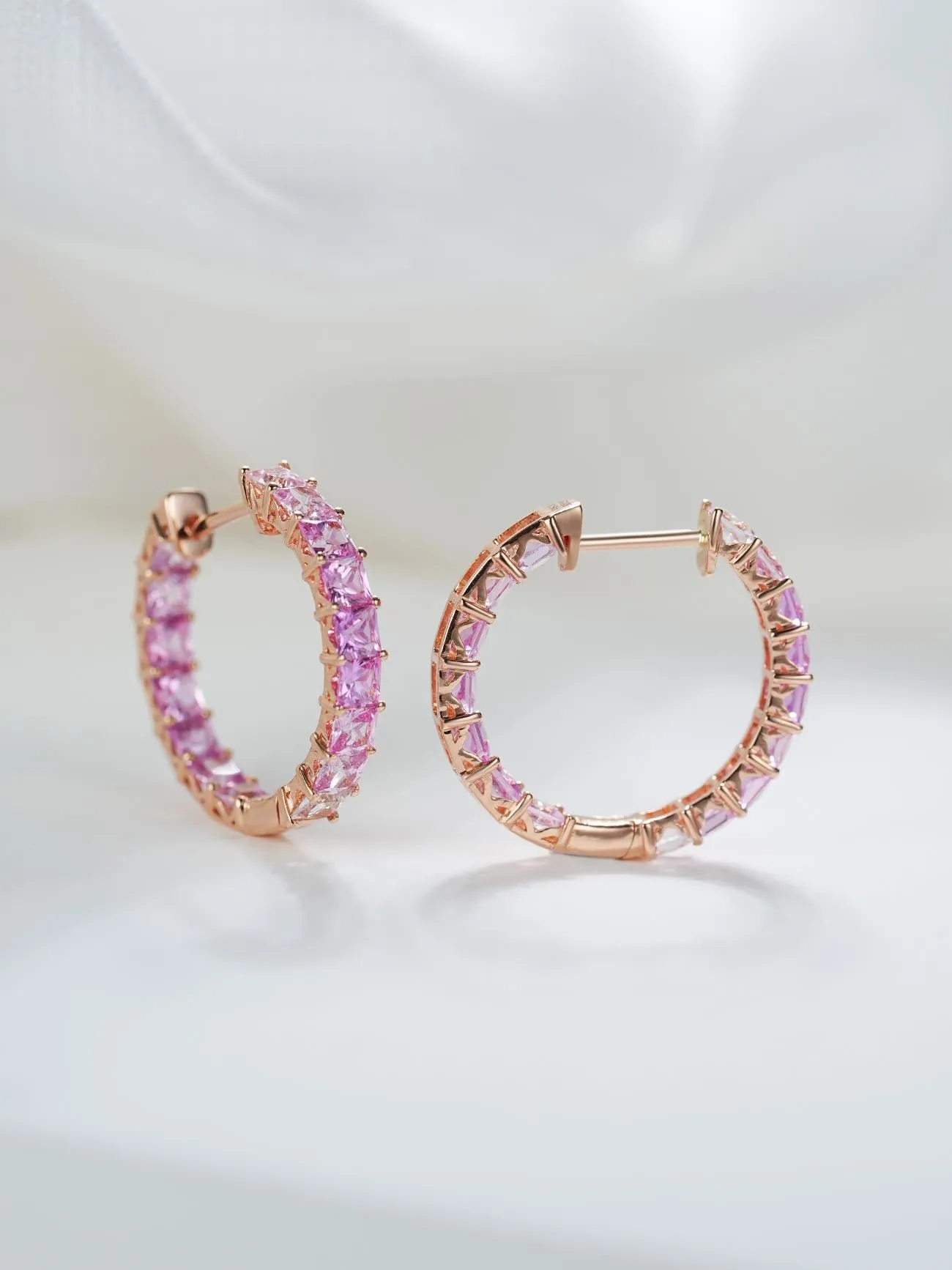 18k Gold Custom Large Hoop Cushion Cut Princess Earrings
