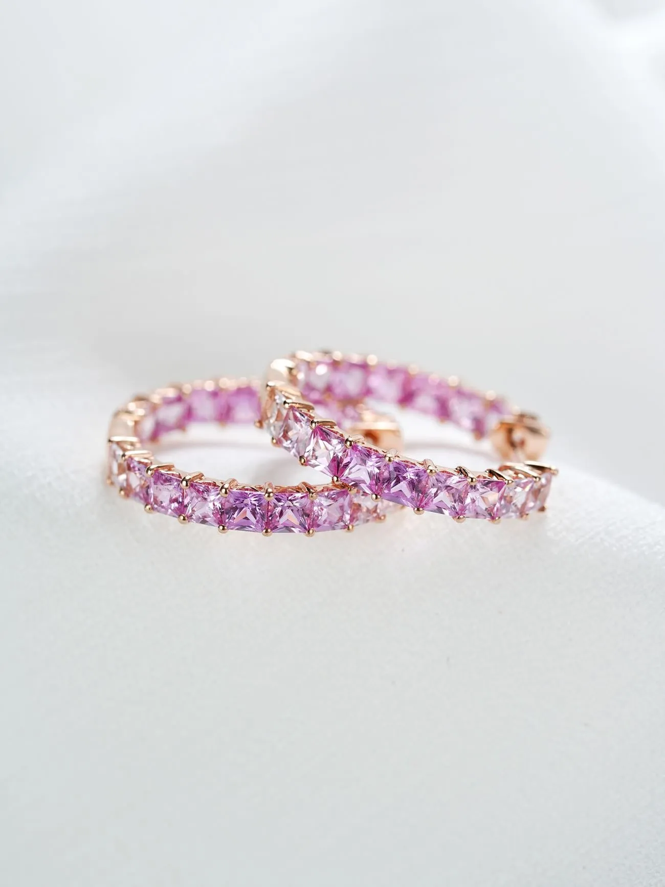 18k Gold Custom Large Hoop Cushion Cut Princess Earrings