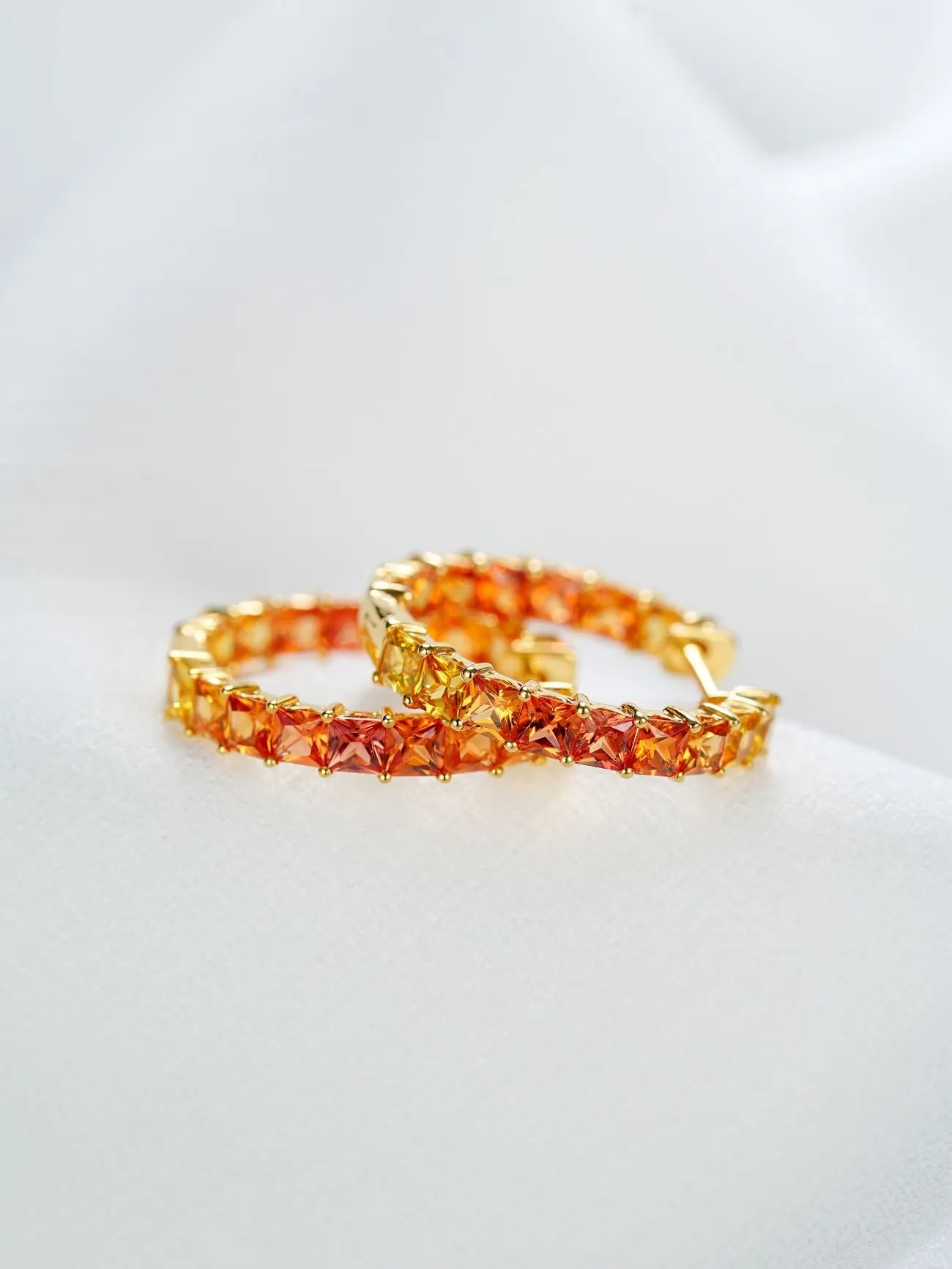 18k Gold Custom Large Hoop Cushion Cut Princess Earrings