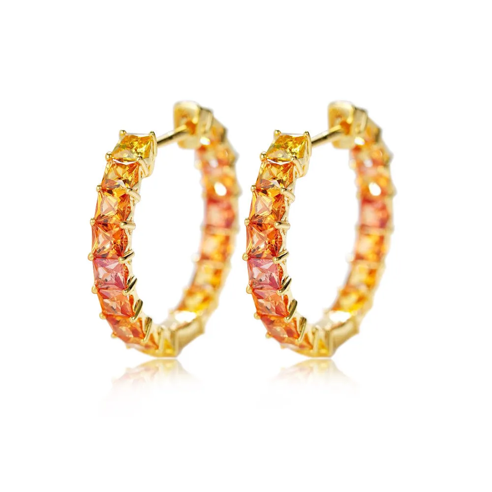 18k Gold Custom Large Hoop Cushion Cut Princess Earrings