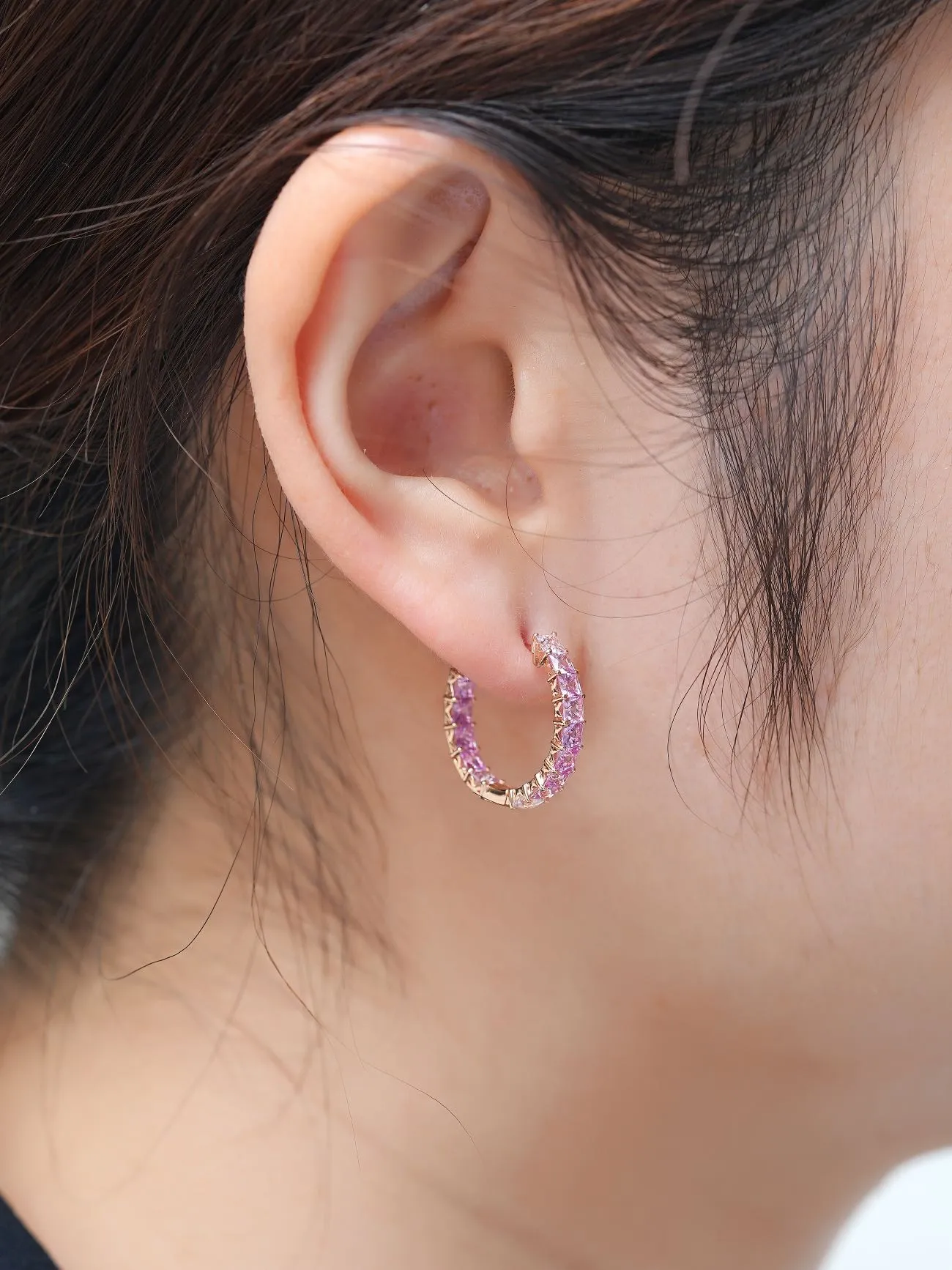 18k Gold Custom Large Hoop Cushion Cut Princess Earrings