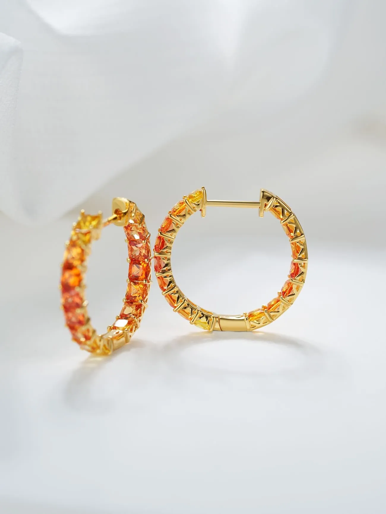 18k Gold Custom Large Hoop Cushion Cut Princess Earrings