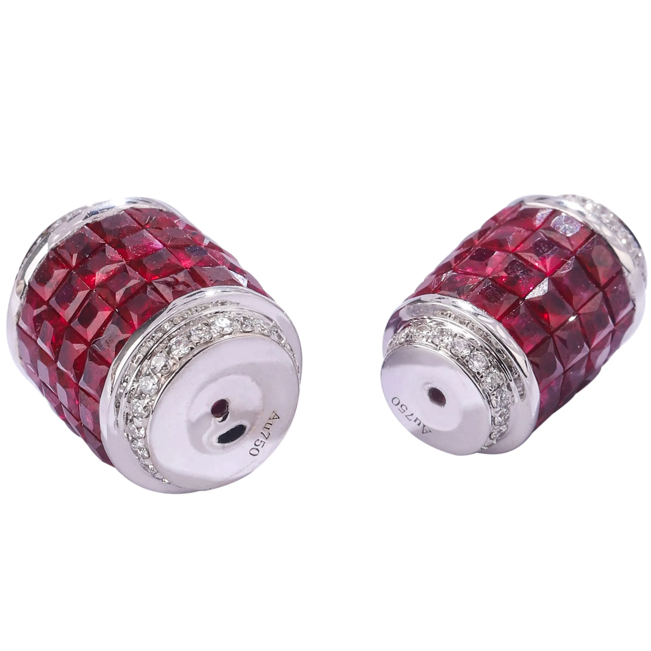 18k Gold Diamond and Ruby Cylinder Spacer Bead