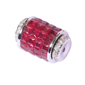 18k Gold Diamond and Ruby Cylinder Spacer Bead