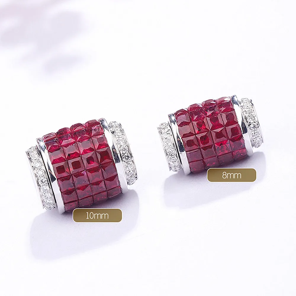 18k Gold Diamond and Ruby Cylinder Spacer Bead
