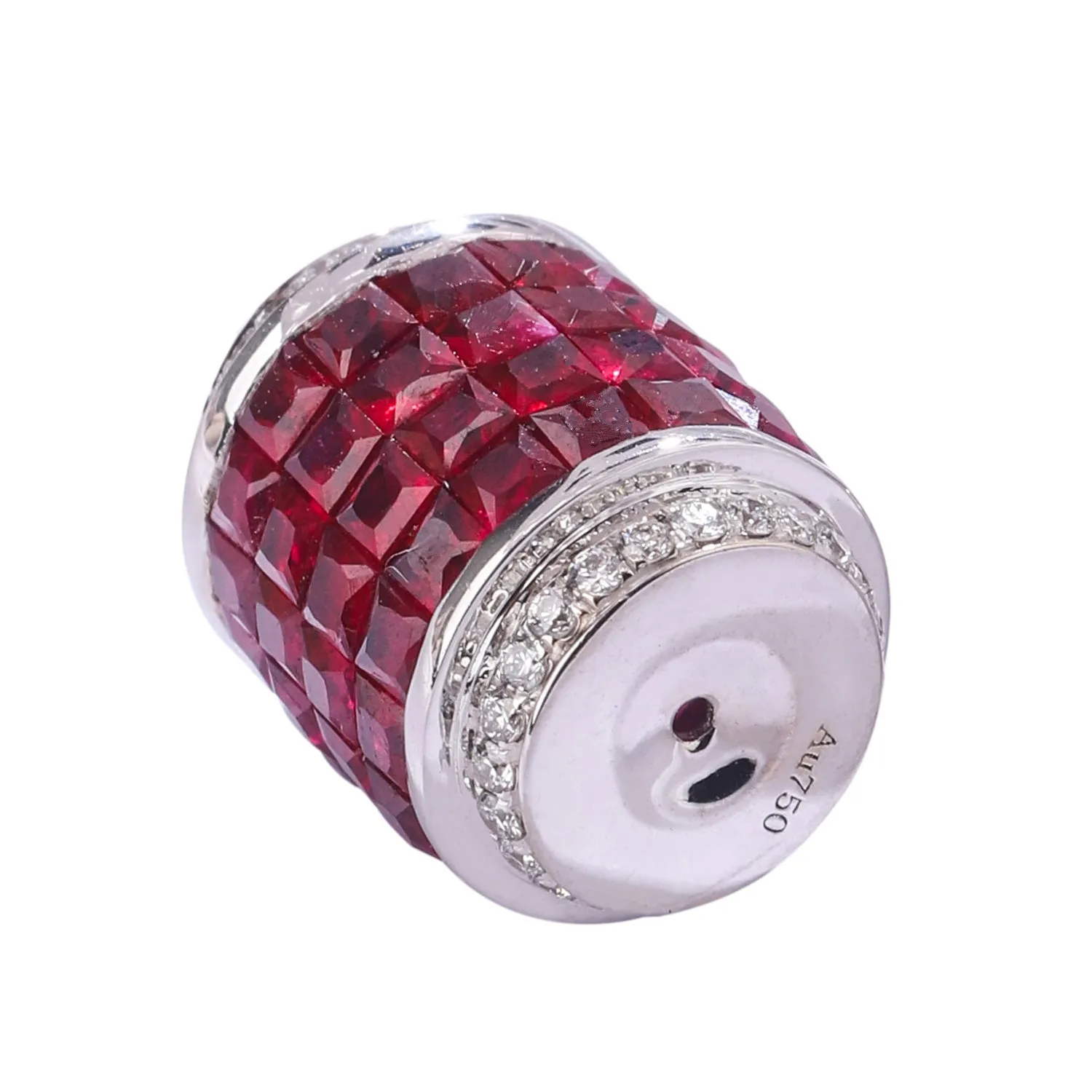18k Gold Diamond and Ruby Cylinder Spacer Bead