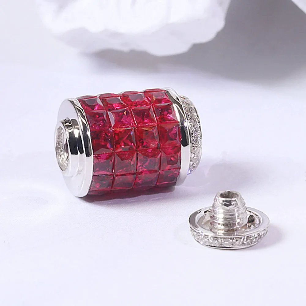 18k Gold Diamond and Ruby Cylinder Spacer Bead