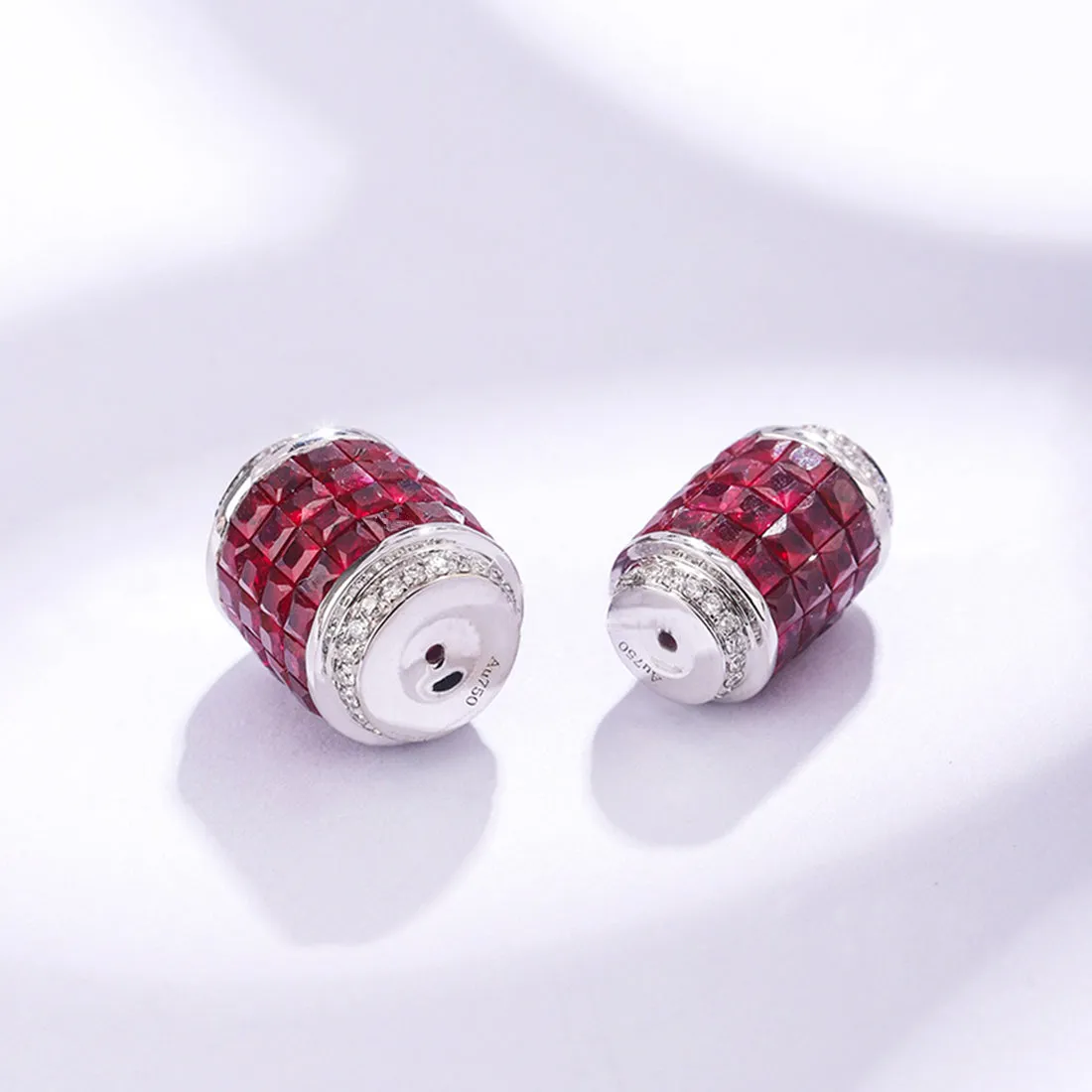 18k Gold Diamond and Ruby Cylinder Spacer Bead