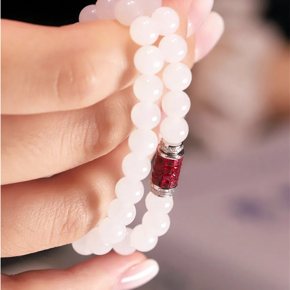 18k Gold Diamond and Ruby Cylinder Spacer Bead