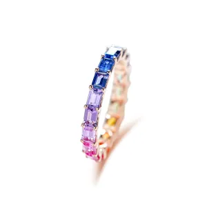 18K Gold Horizontal Rainbow Baguette Ring