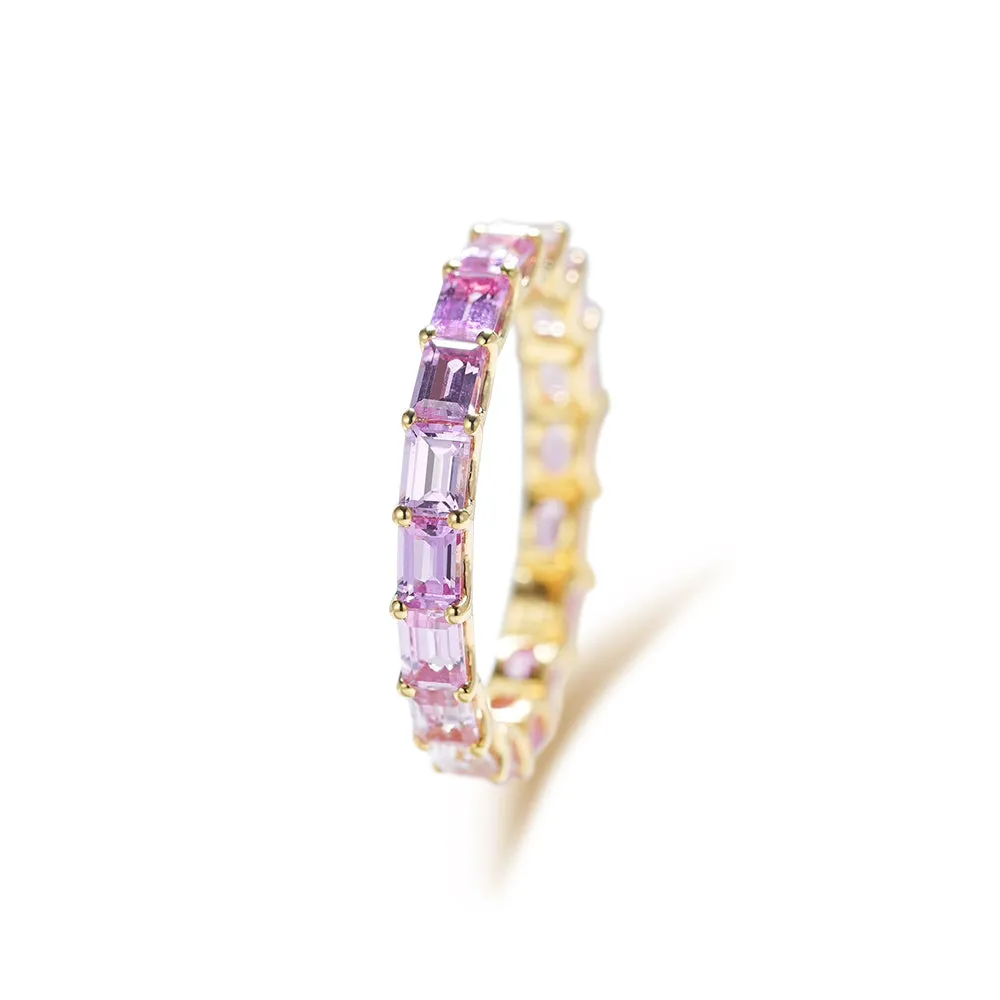 18K Gold Horizontal Rainbow Baguette Ring