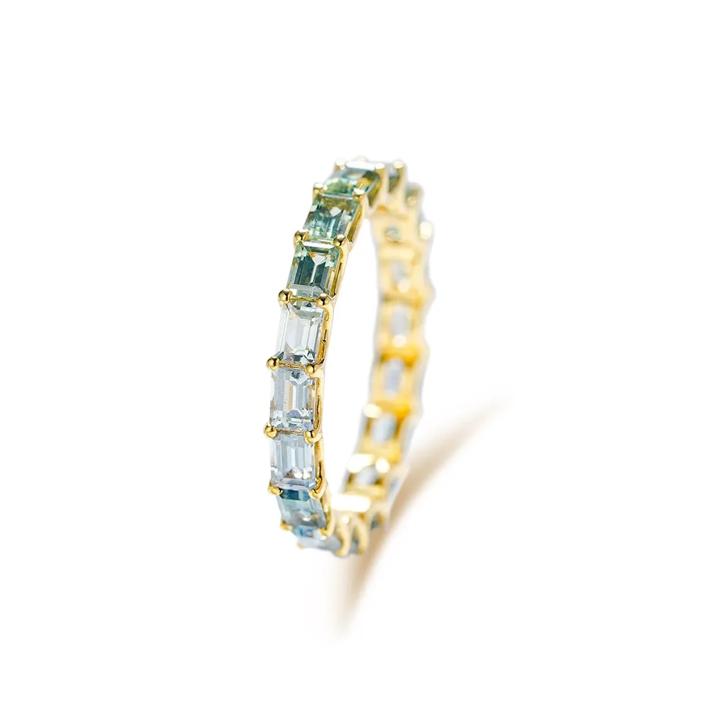 18K Gold Horizontal Rainbow Baguette Ring