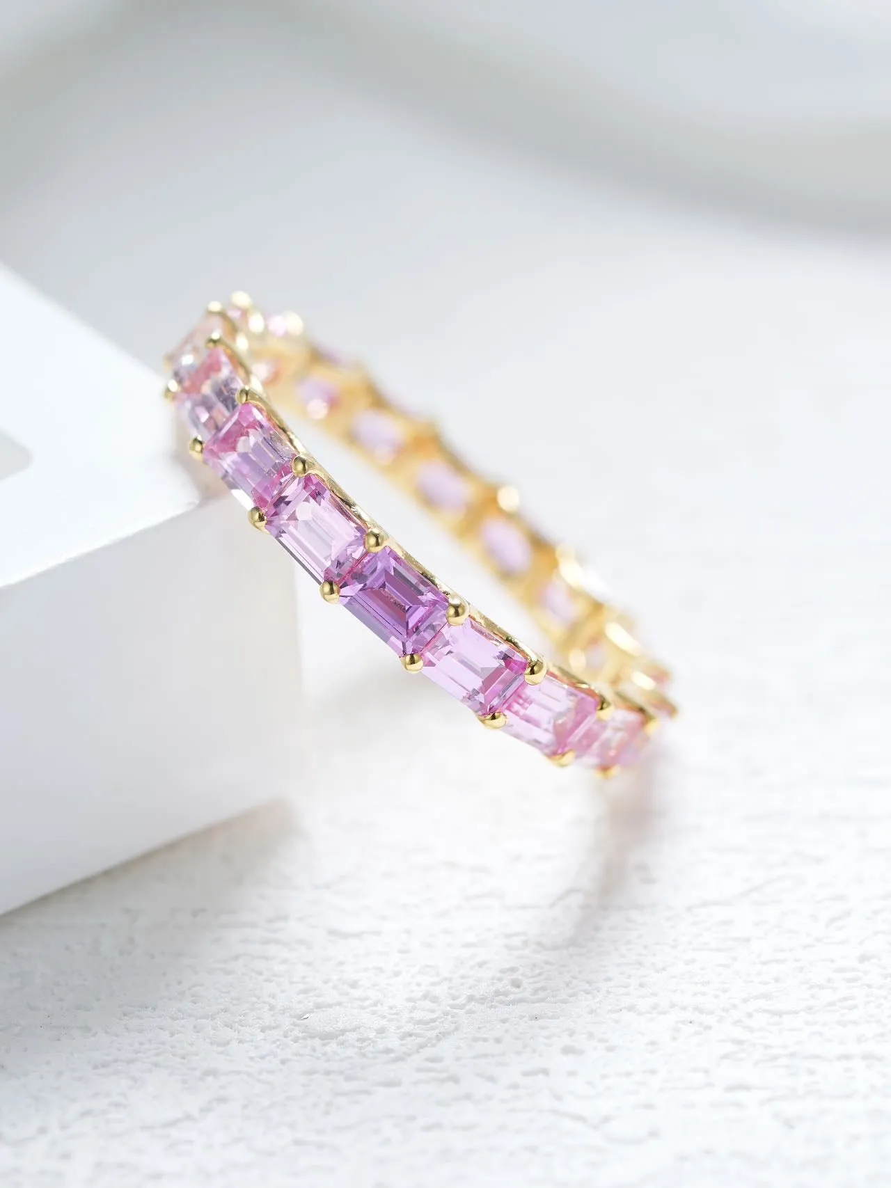 18K Gold Horizontal Rainbow Baguette Ring