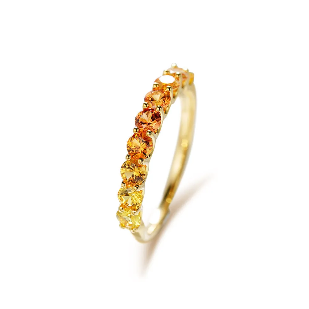 18K Gold Nine Princesses Round Cut Ring
