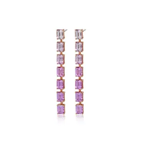 18k Gold Purple Square Radiant Cut Drop Earrings