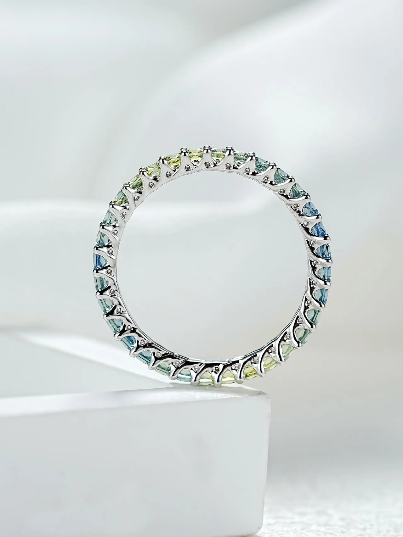 18K Gold Radiant Cut Green Gradient Ring