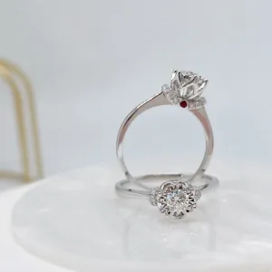 18K Gold Round Cut Natural Diamond Ruby 0.2 Carat Halo Ring