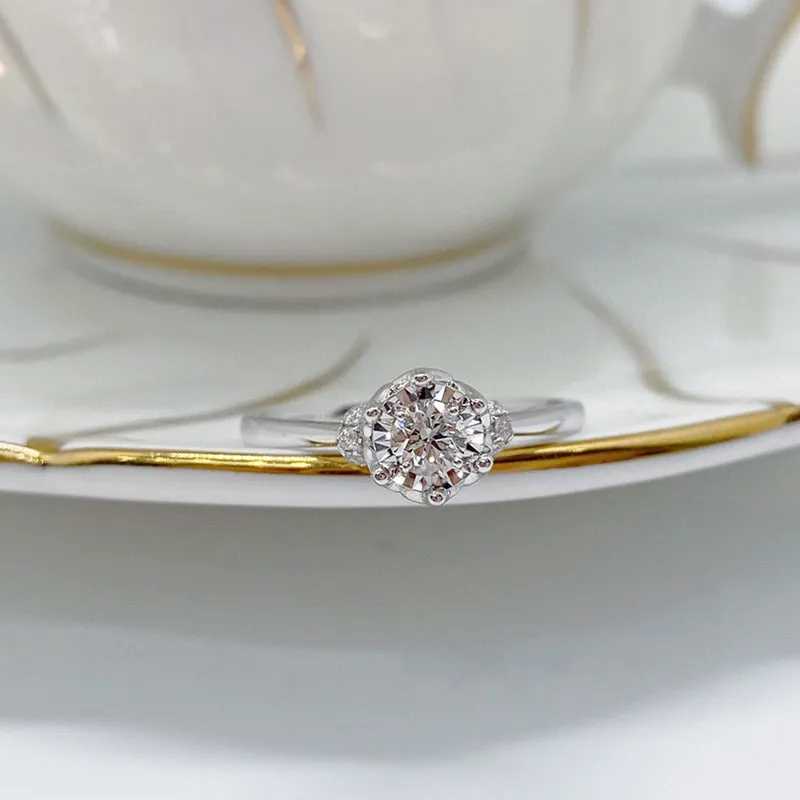 18K Gold Round Cut Natural Diamond Ruby 0.2 Carat Halo Ring