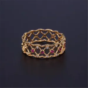 18K Gold Vintage Gemstone Diamond Ring with Natural Ruby