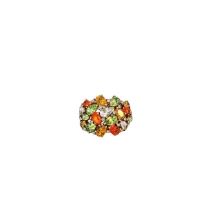 18K Yellow Gold 5.00ct Pear Shaped Multicolored Sapphire and .25ct F VS2 Round Diamond Ring