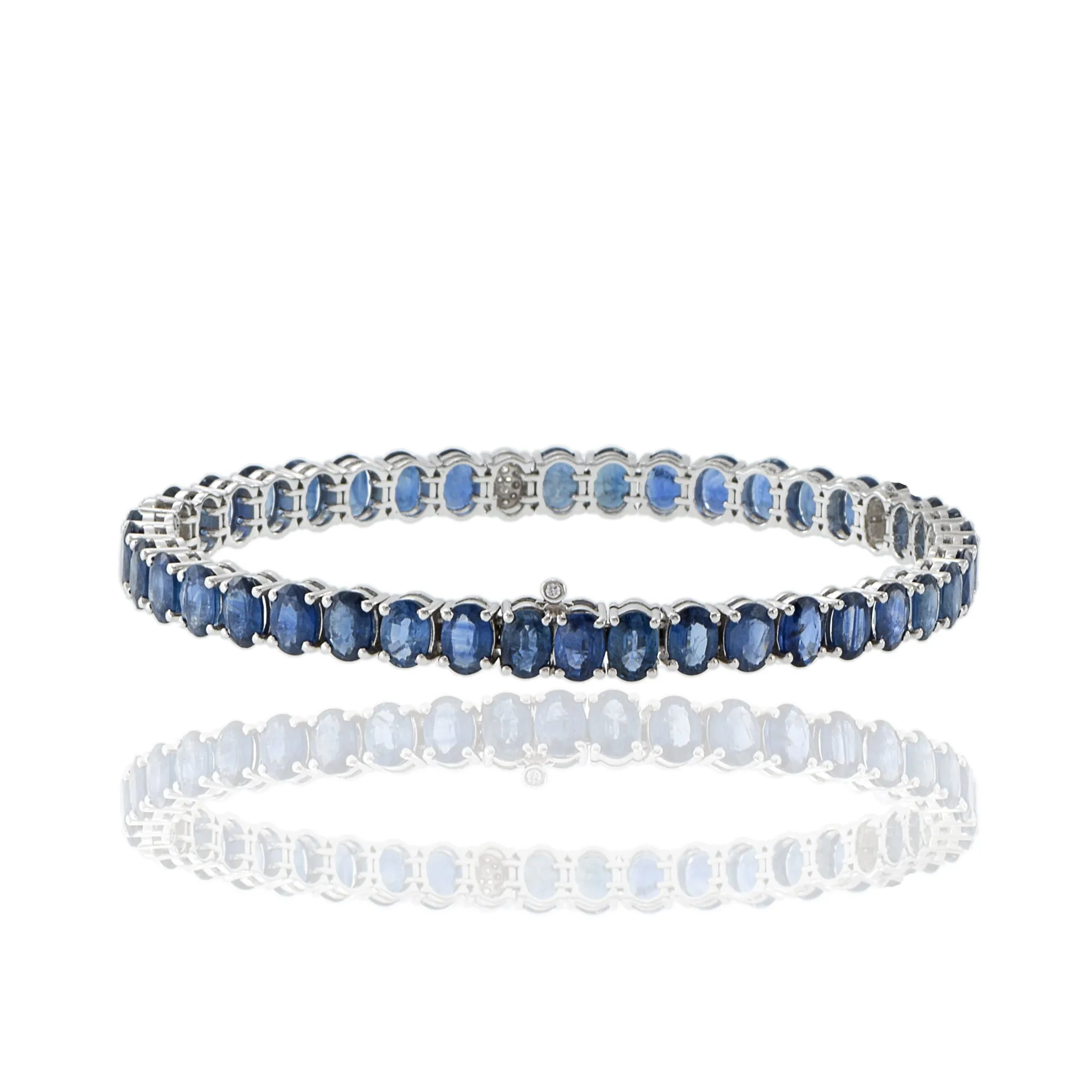 18KT White Gold Oval Sapphire And Diamond Bracelet