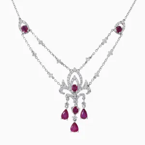 18KT White Gold Ruby And Diamond Drop Necklace