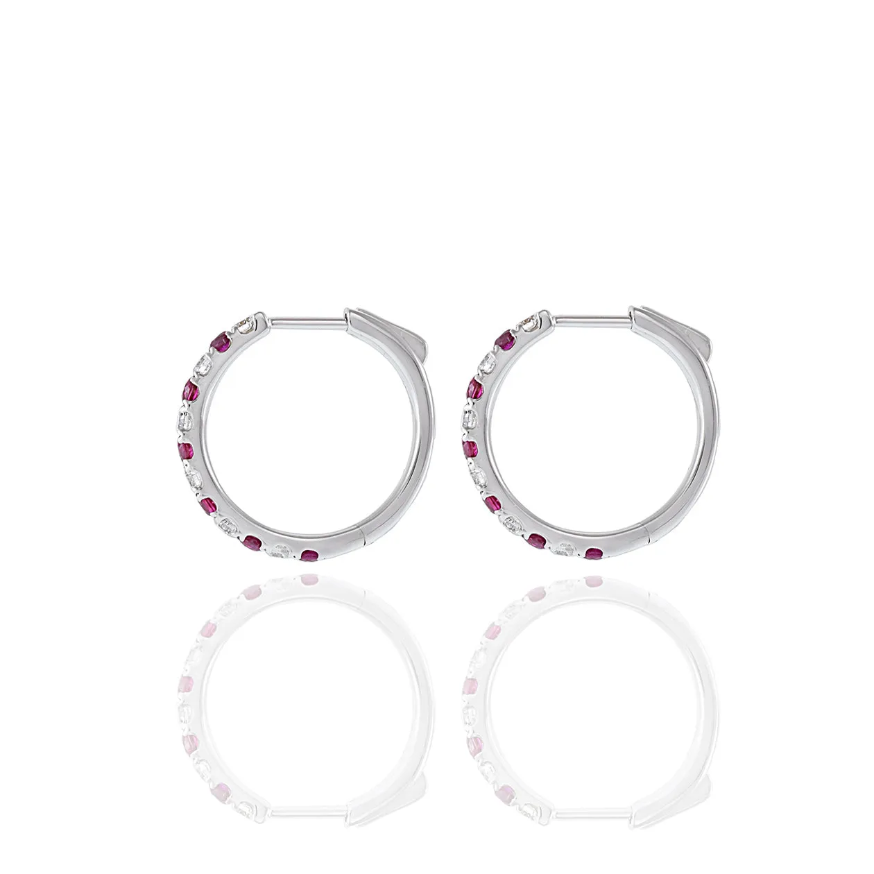 18KT White Gold Ruby And Diamond Hoop Earrings