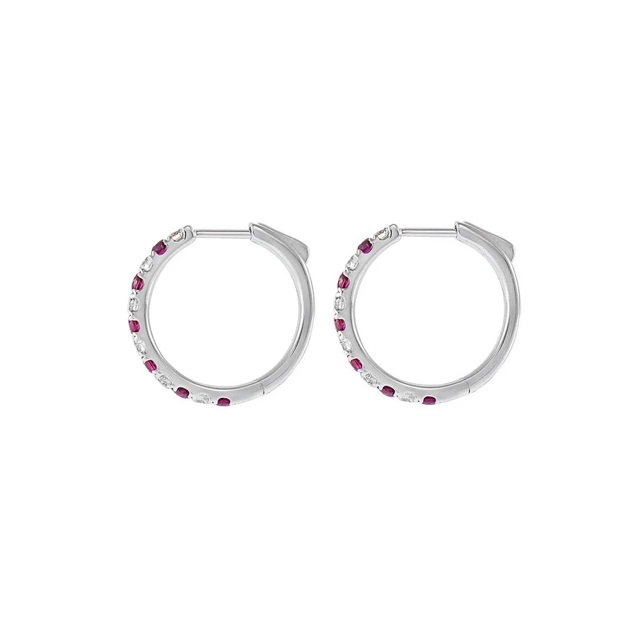 18KT White Gold Ruby And Diamond Hoop Earrings