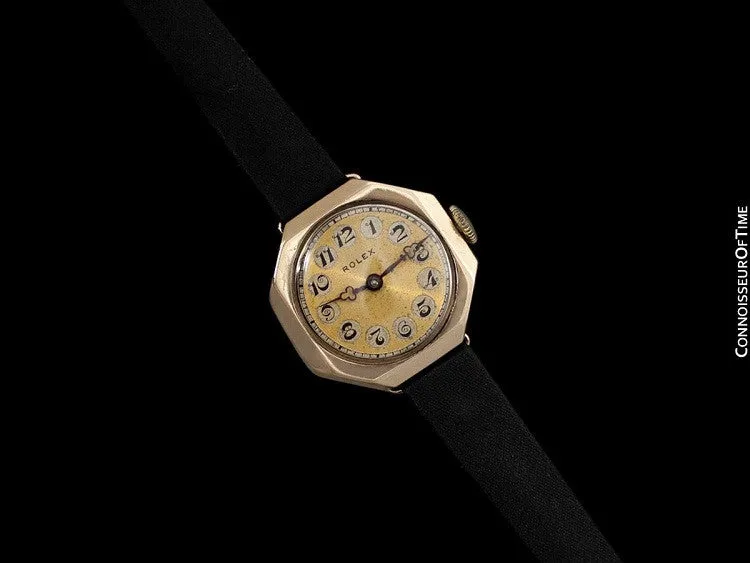 1920's Rolex Ladies Vintage Art Deco Telephone Dial Watch - 9K Gold