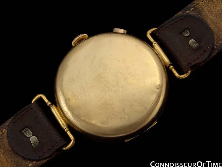 1920's Swiss Vintage Large Mens Sporting / Aviator's Single Button Chronograph - 18K Gold