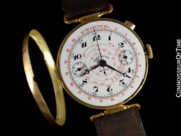 1920's Swiss Vintage Large Mens Sporting / Aviator's Single Button Chronograph - 18K Gold