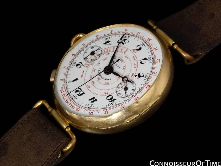 1920's Swiss Vintage Large Mens Sporting / Aviator's Single Button Chronograph - 18K Gold