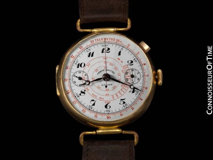 1920's Swiss Vintage Large Mens Sporting / Aviator's Single Button Chronograph - 18K Gold