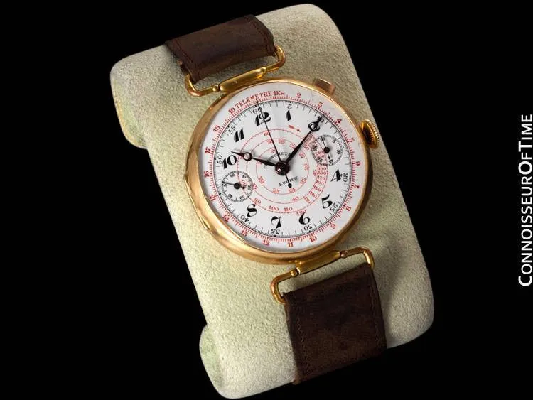 1920's Swiss Vintage Large Mens Sporting / Aviator's Single Button Chronograph - 18K Gold