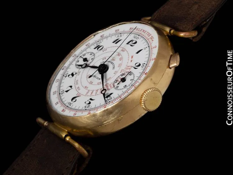 1920's Swiss Vintage Large Mens Sporting / Aviator's Single Button Chronograph - 18K Gold
