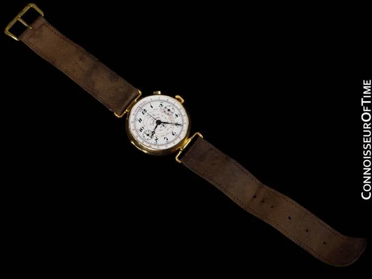 1920's Swiss Vintage Large Mens Sporting / Aviator's Single Button Chronograph - 18K Gold