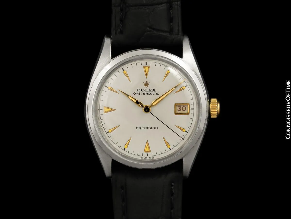 1953 Rolex Oysterdate Vintage Mens Handwound Watch with Red Date - Stainless Steel & 18K Gold