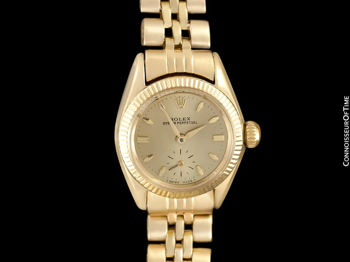 1960 Rolex Vintage Ladies Oyster Perpetual Champagne Dial Watch - 18K Gold