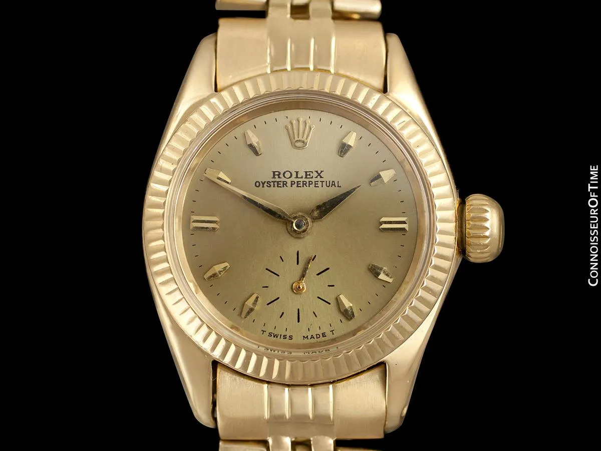 1960 Rolex Vintage Ladies Oyster Perpetual Champagne Dial Watch - 18K Gold