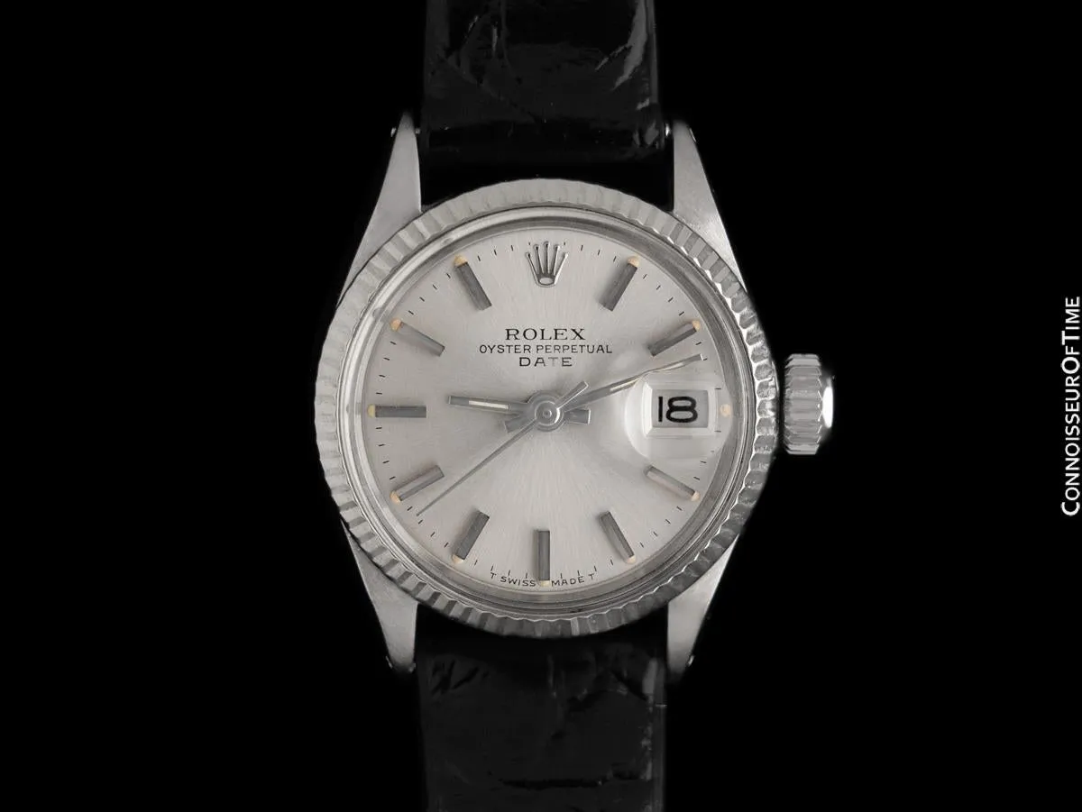1963 Rolex Date/Datejust Ladies Vintage Watch with Silver Dial - Stainless Steel & 18K White Gold